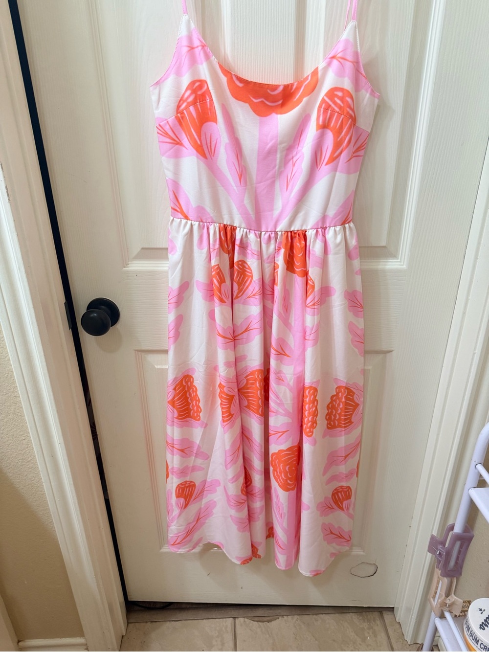 Girls Pink & Orange Floral Sundress - Lightweight Spaghetti Strap Dress